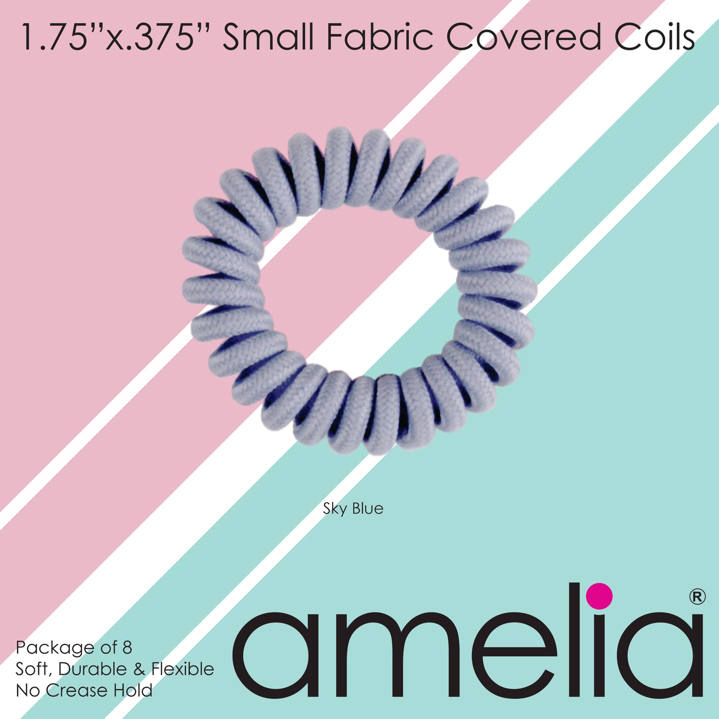Amelia Beauty, 8 Small Fabric Wrapped Elastic Hair Coils, 1.75in Diameter Spiral Hair Ties, Gentle on Hair, Strong Hold and Minimizes Dents and Creases, Sky Blue