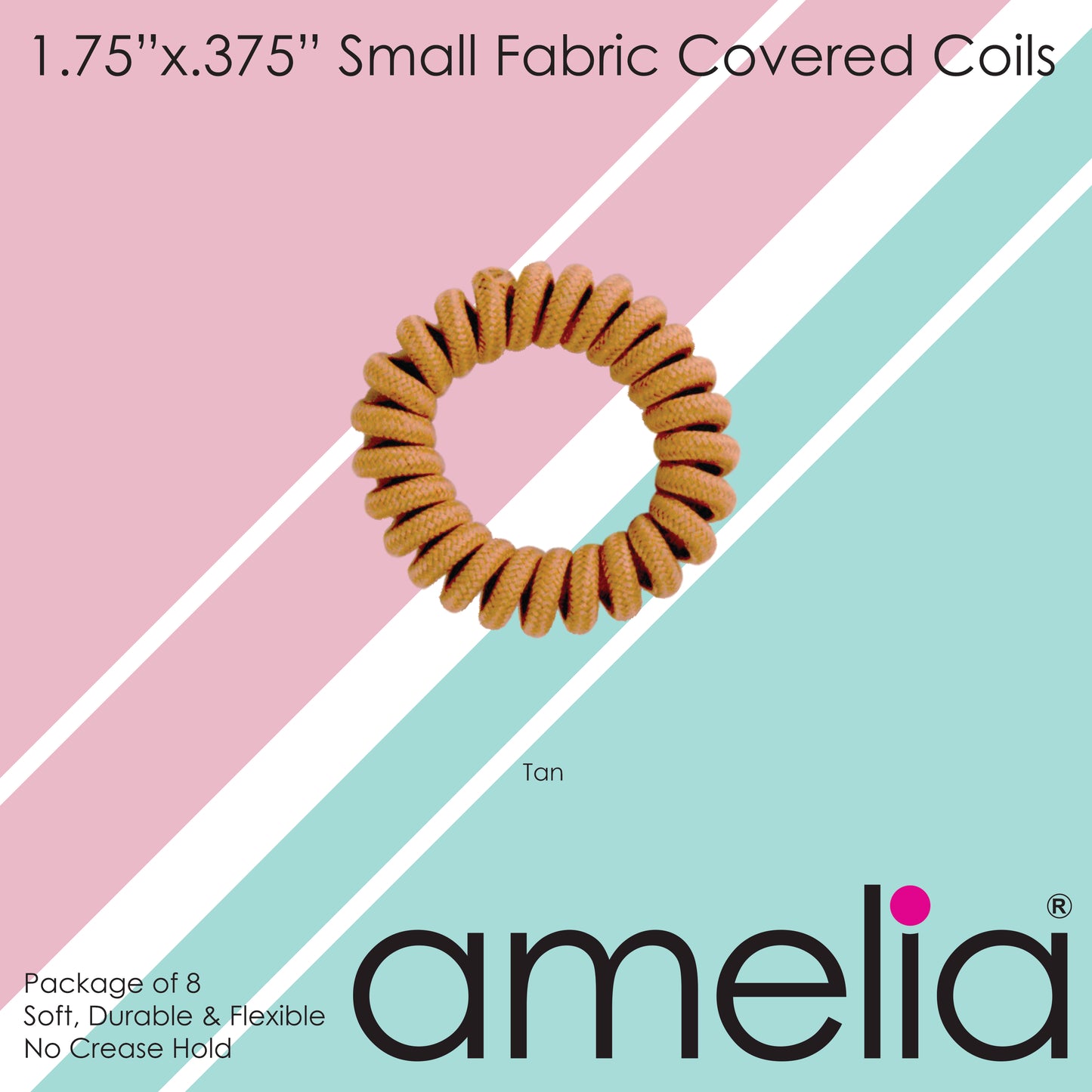 Amelia Beauty, 8 Small Fabric Wrapped Elastic Hair Coils, 1.75in Diameter Spiral Hair Ties, Gentle on Hair, Strong Hold and Minimizes Dents and Creases, Tan