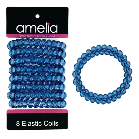 Amelia Beauty Products 8 Large Smooth Elastic Hair Coils, 2. 5in Diameter Thick Spiral Hair Ties, Gentle on Hair, Strong Hold and Minimizes Dents and Creases, Blue