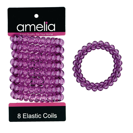 Amelia Beauty Products 8 Large Smooth Elastic Hair Coils, 2. 5in Diameter Thick Spiral Hair Ties, Gentle on Hair, Strong Hold and Minimizes Dents and Creases, Purple