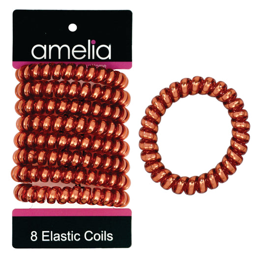 Amelia Beauty Products 8 Large Smooth Shiny Center Elastic Hair Coils, 2. 5in Diameter Thick Spiral Hair Ties, Gentle on Hair, Strong Hold and Minimizes Dents and Creases, Red