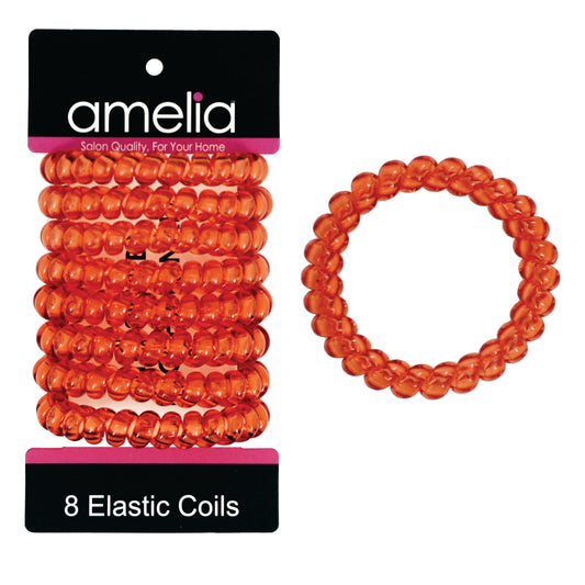 Amelia Beauty Products 8 Large Smooth Elastic Hair Coils, 2. 5in Diameter Thick Spiral Hair Ties, Gentle on Hair, Strong Hold and Minimizes Dents and Creases, Red