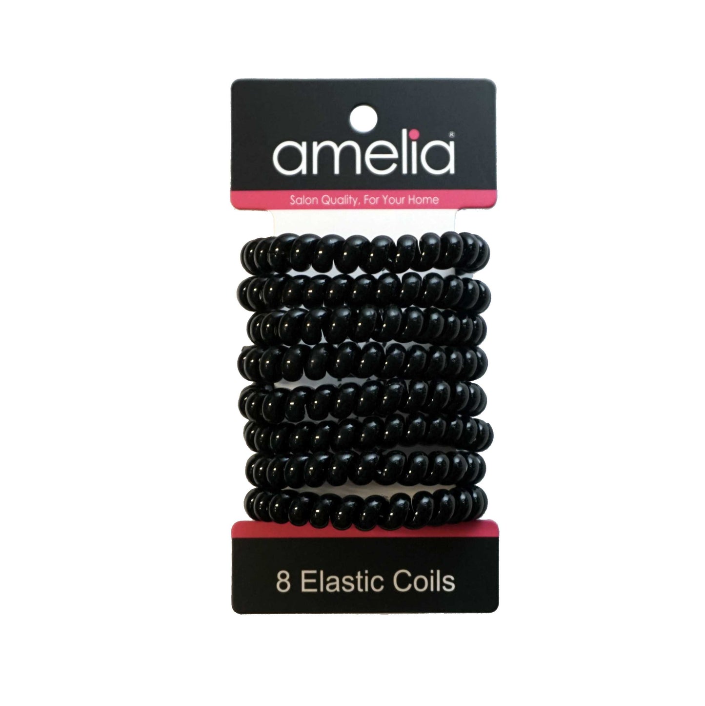 Amelia Beauty Products 8 Large Smooth Elastic Hair Coils, 2. 5in Diameter Thick Spiral Hair Ties, Gentle on Hair, Strong Hold and Minimizes Dents and Creases, Black