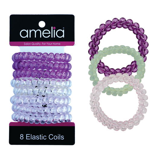 Amelia Beauty Products 8 Large Smooth Elastic Hair Coils, 2. 5in Diameter Thick Spiral Hair Ties, Gentle on Hair, Strong Hold and Minimizes Dents and Creases, Coral Tones