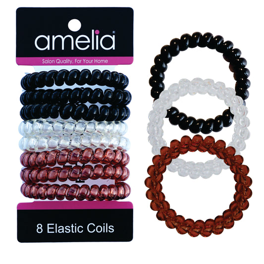 Amelia Beauty Products 8 Large Smooth Elastic Hair Coils, 2. 5in Diameter Thick Spiral Hair Ties, Gentle on Hair, Strong Hold and Minimizes Dents and Creases, Earth Tones