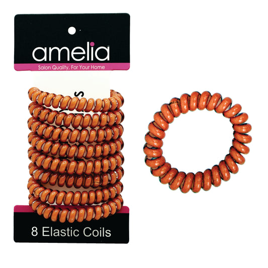 Amelia Beauty Products 8 Medium Elastic Hair Coils, 2.0in Diameter Thick Spiral Hair Ties, Gentle on Hair, Strong Hold and Minimizes Dents and Creases, Brown