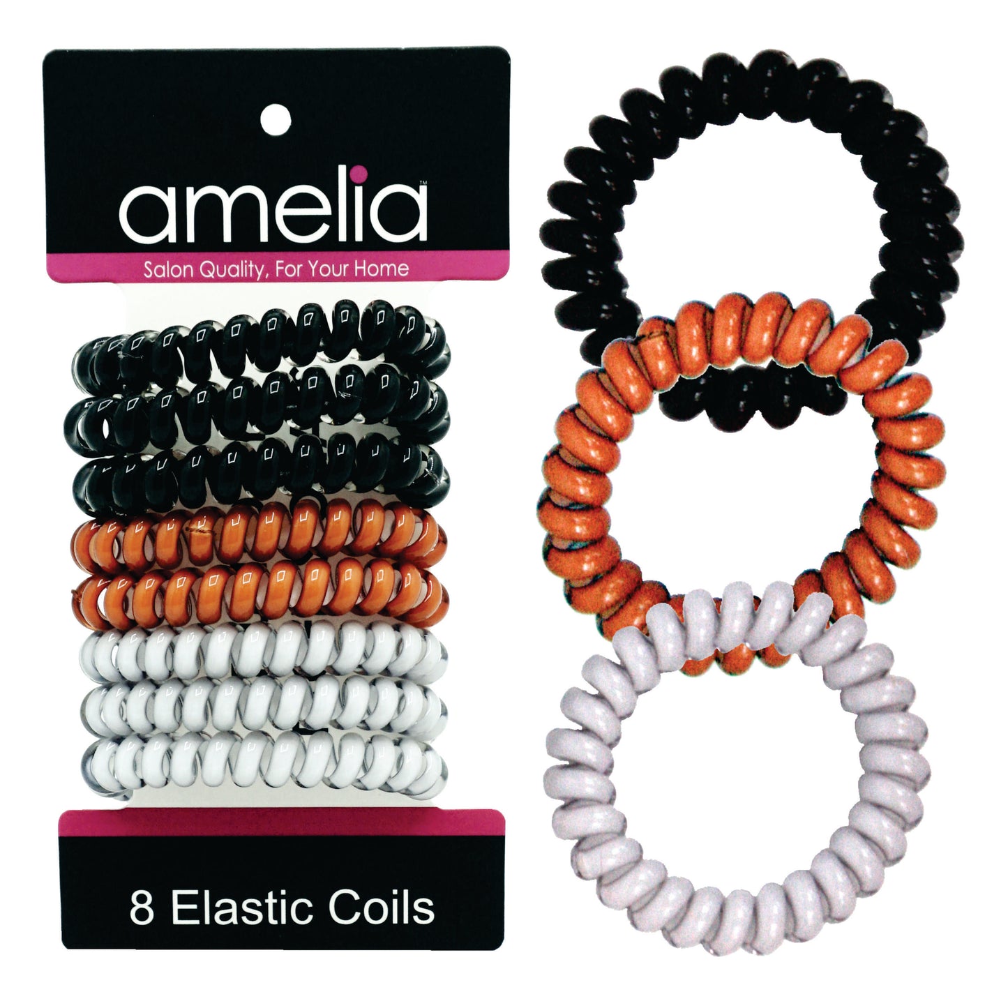 Amelia Beauty Products 8 Medium Elastic Hair Coils, 2.0in Diameter Thick Spiral Hair Ties, Gentle on Hair, Strong Hold and Minimizes Dents and Creases, Earth Tones Blend