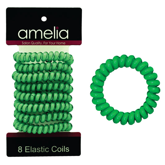 Amelia Beauty Products 8 Medium Elastic Hair Coils, 2.0in Diameter Thick Spiral Hair Ties, Gentle on Hair, Strong Hold and Minimizes Dents and Creases, Emerald