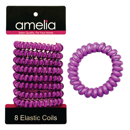 Amelia Beauty Products 8 Medium Elastic Hair Coils, 2.0in Diameter Thick Spiral Hair Ties, Gentle on Hair, Strong Hold and Minimizes Dents and Creases, Magenta