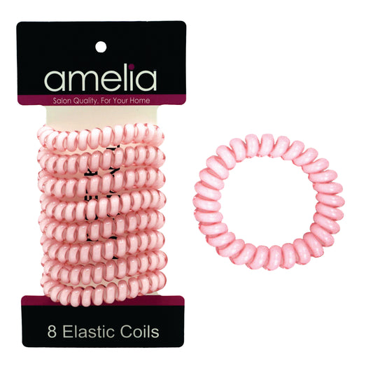 Amelia Beauty Products 8 Medium Elastic Hair Coils, 2.0in Diameter Thick Spiral Hair Ties, Gentle on Hair, Strong Hold and Minimizes Dents and Creases, Pink