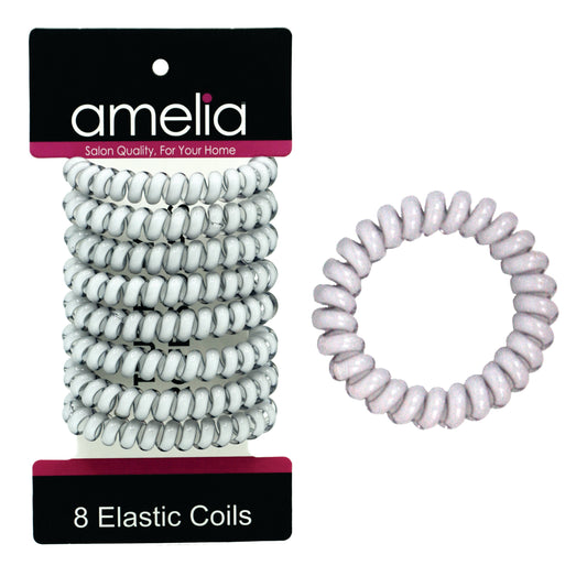 Amelia Beauty Products 8 Medium Elastic Hair Coils, 2.0in Diameter Thick Spiral Hair Ties, Gentle on Hair, Strong Hold and Minimizes Dents and Creases, White