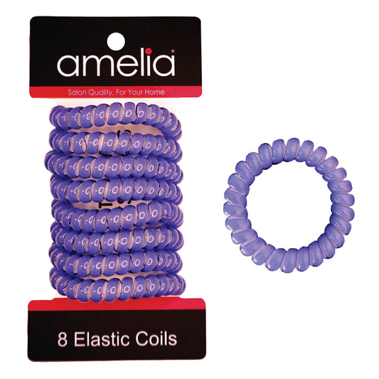 Amelia Beauty Products 8 Medium Elastic Hair Coils, 2.0in Diameter Thick Spiral Hair Ties, Gentle on Hair, Strong Hold and Minimizes Dents and Creases, Blue