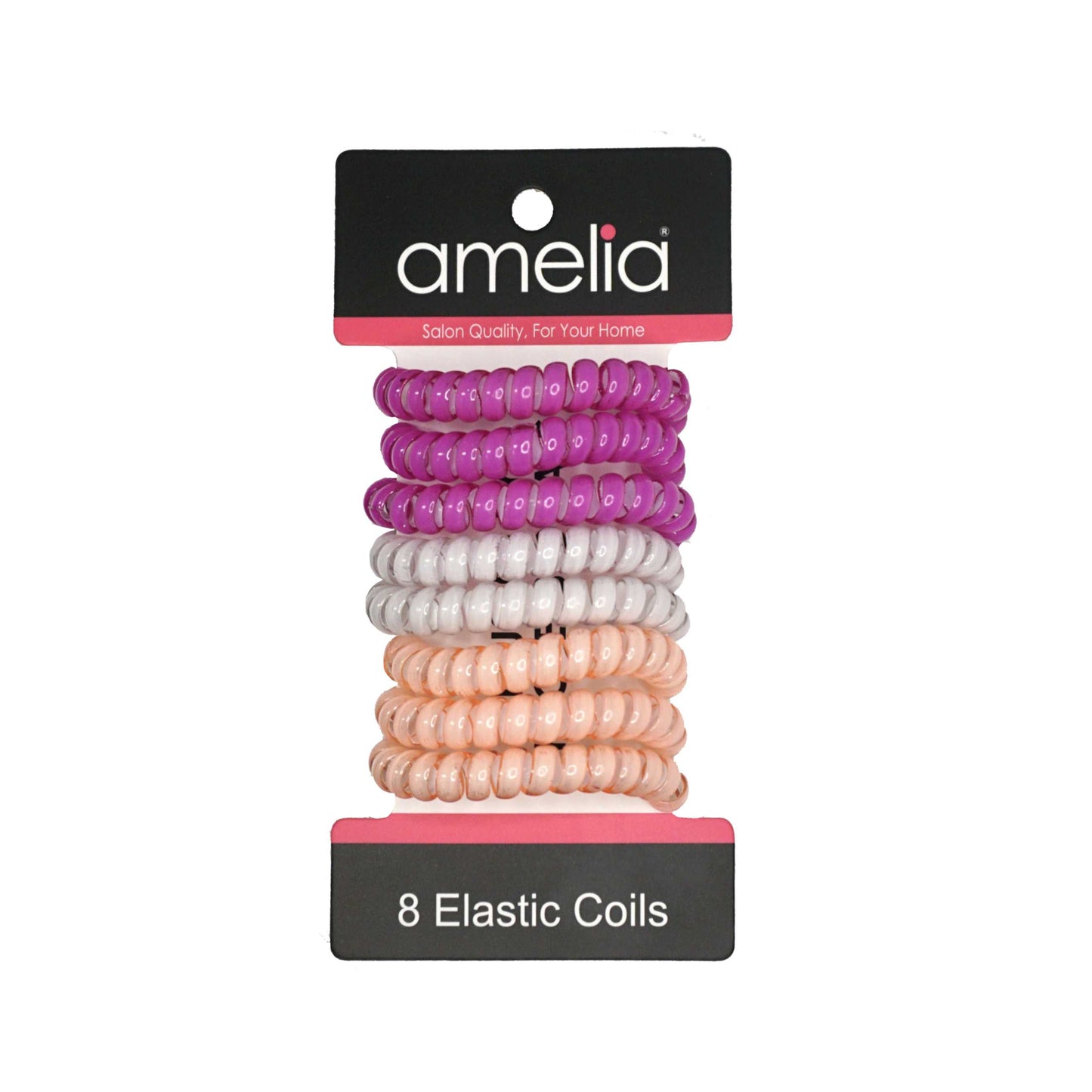 Amelia Beauty Products 8 Medium Elastic Hair Coils, 2.0in Diameter Thick Spiral Hair Ties, Gentle on Hair, Strong Hold and Minimizes Dents and Creases, Coral Blend