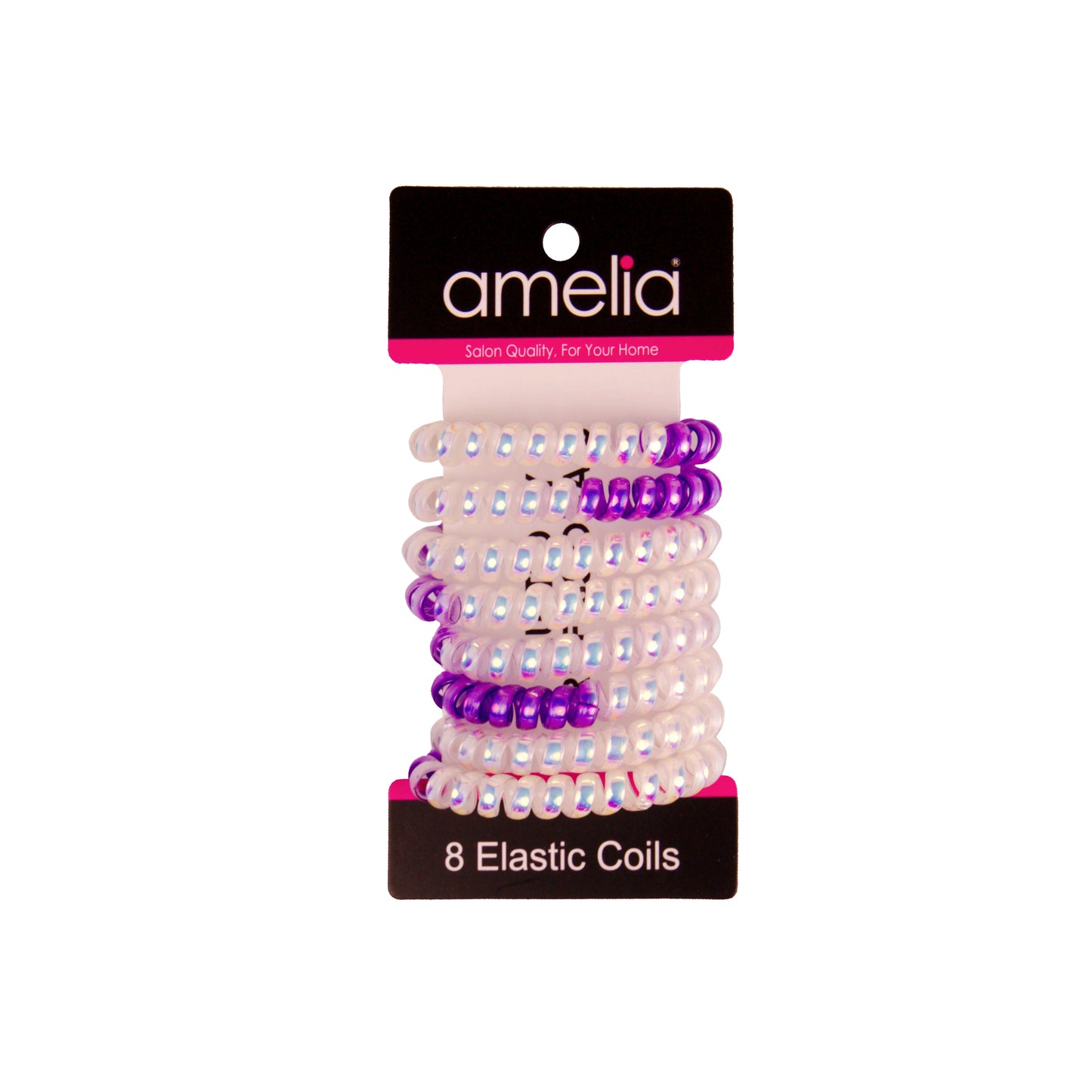 Amelia Beauty Products 8 Medium Smooth Elastic Mutli-Colored Hair Coils, 2.25in Diameter Spiral Hair Ties, Gentle Yet Strong Hold and Minimizes Dents, Purple/Silver