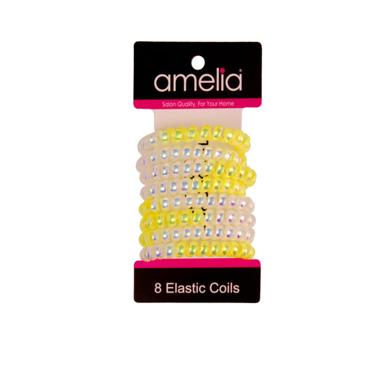 Amelia Beauty Products 8 Medium Smooth Elastic Mutli-Colored Hair Coils, 2.25in Diameter Spiral Hair Ties, Gentle Yet Strong Hold and Minimizes Dents, Yellow/Silver