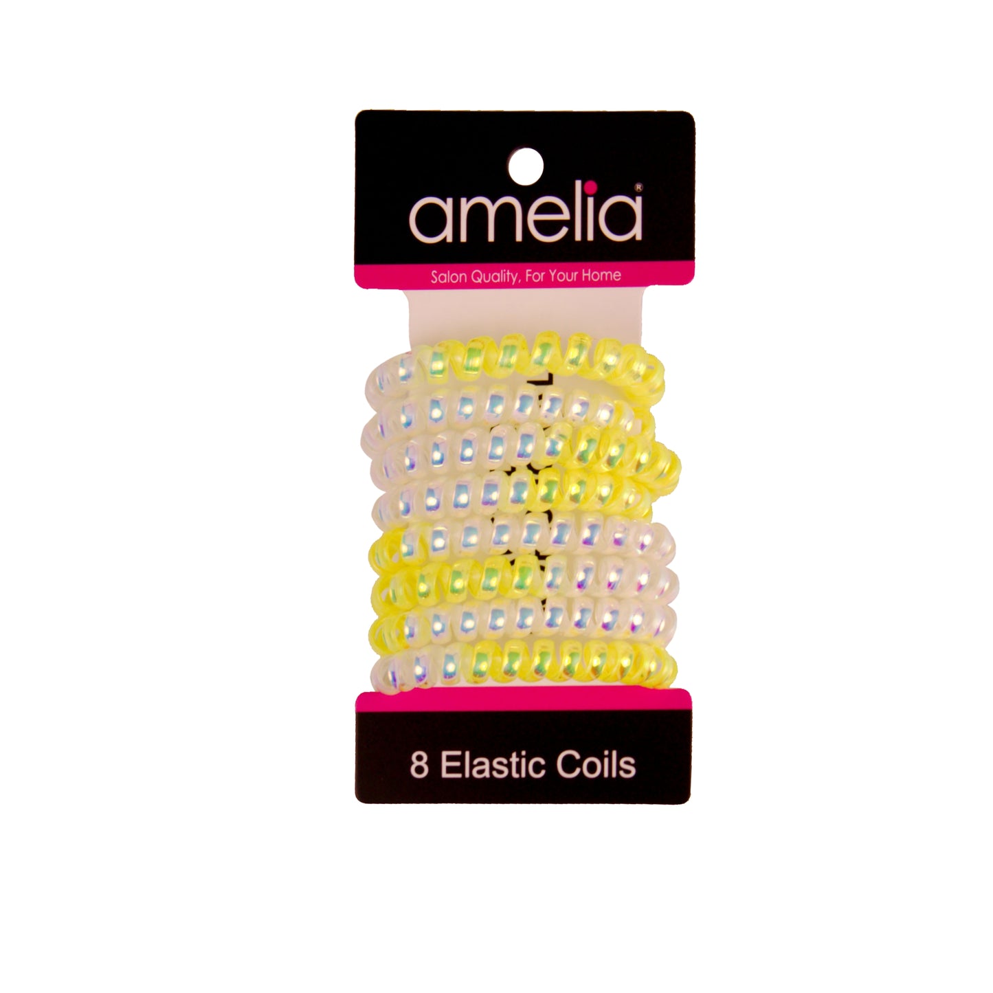 Amelia Beauty Products 8 Medium Smooth Elastic Mutli-Colored Hair Coils, 2.25in Diameter Spiral Hair Ties, Gentle Yet Strong Hold and Minimizes Dents, Yellow/Silver
