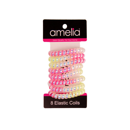 Amelia Beauty Products 8 Medium Smooth Elastic Mutli-Colored Hair Coils, 2.25in Diameter Spiral Hair Ties, Gentle Yet Strong Hold and Minimizes Dents, Yellow/Pink