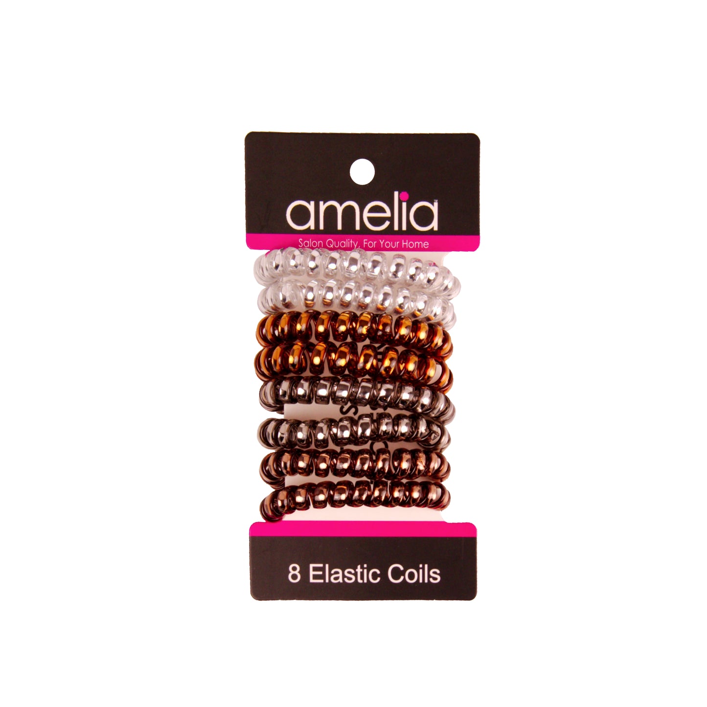 Amelia Beauty Products 8 Medium Smooth Elastic Hair Coils, 2.25in Diameter Spiral Hair Ties, Gentle on Hair, Strong Hold and Minimizes Dents and Creases, Earth Tones