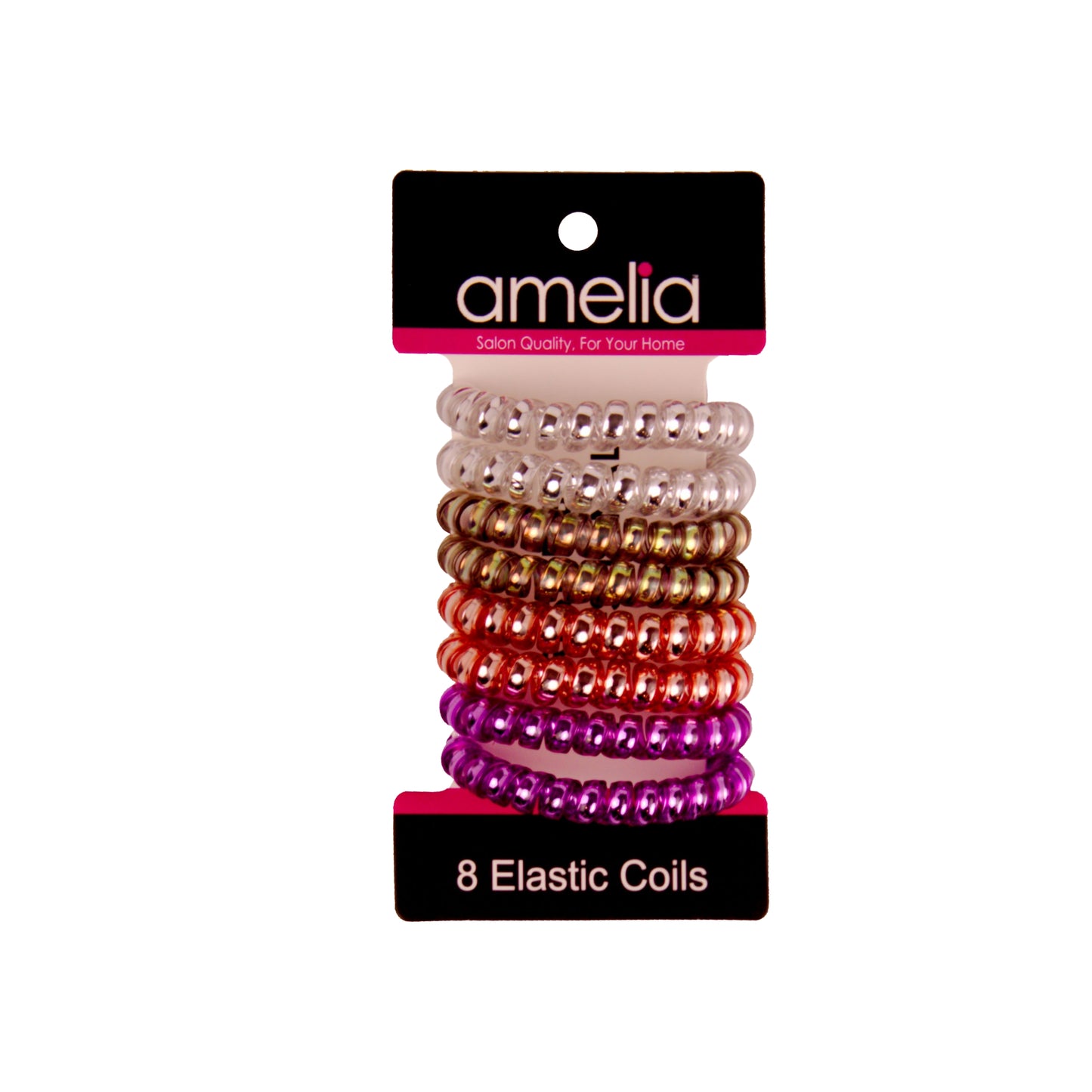 Amelia Beauty Products 8 Medium Smooth Elastic Hair Coils, 2.25in Diameter Spiral Hair Ties, Gentle on Hair, Strong Hold and Minimizes Dents and Creases, Coral Blend