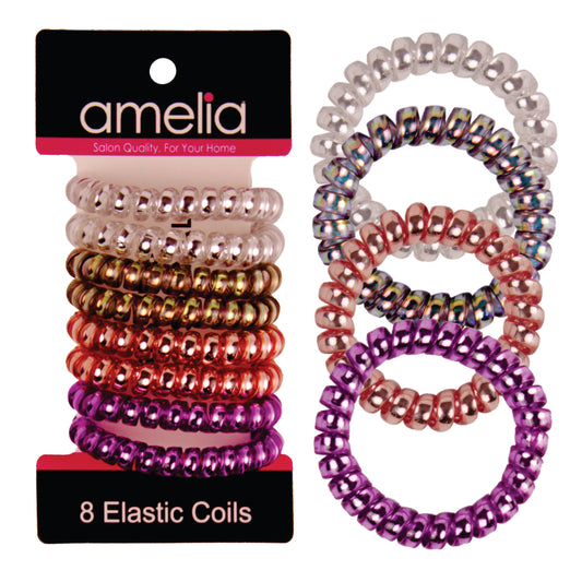 Amelia Beauty Products 8 Medium Smooth Elastic Hair Coils, 2.25in Diameter Spiral Hair Ties, Gentle on Hair, Strong Hold and Minimizes Dents and Creases, Coral Blend