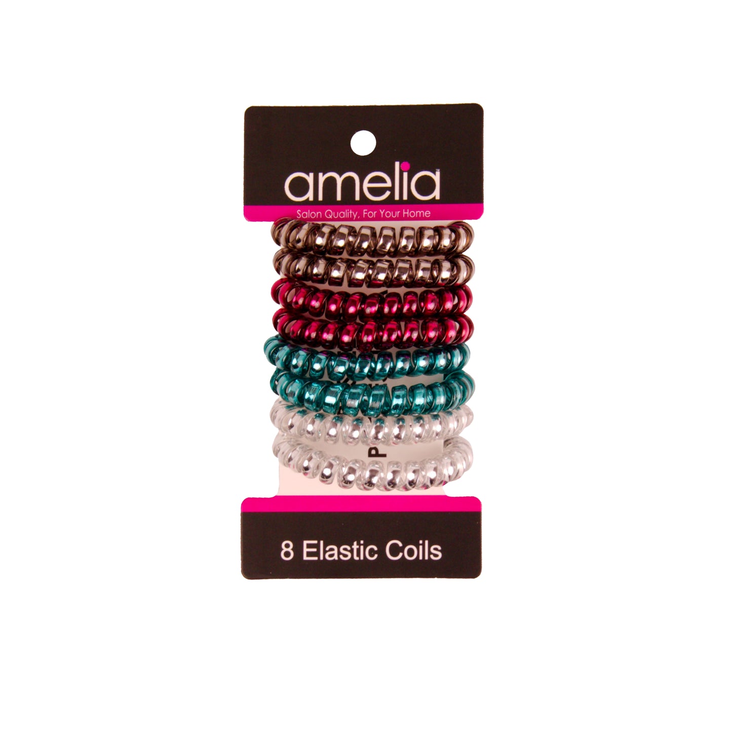 Amelia Beauty Products 8 Medium Smooth Elastic Hair Coils, 2.25in Diameter Spiral Hair Ties, Gentle on Hair, Strong Hold and Minimizes Dents and Creases, Sparkly Red and Green Mix