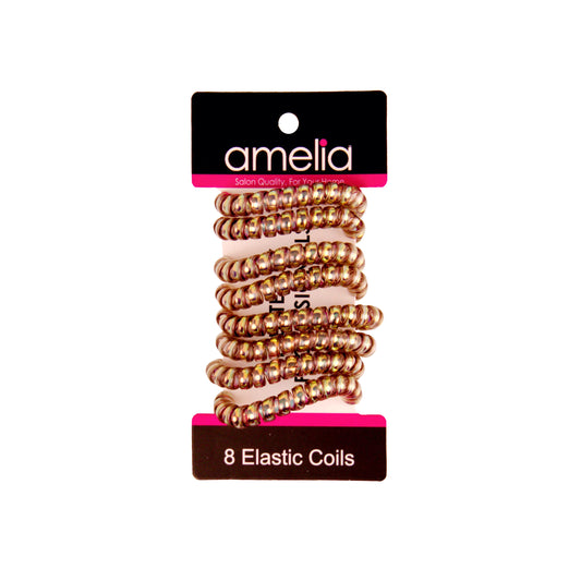 Amelia Beauty Products 8 Medium Smooth Elastic Hair Coils, 2.25in Diameter Spiral Hair Ties, Gentle on Hair, Strong Hold and Minimizes Dents and Creases, Bronze