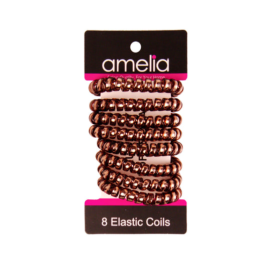 Amelia Beauty Products 8 Medium Smooth Elastic Hair Coils, 2.25in Diameter Spiral Hair Ties, Gentle on Hair, Strong Hold and Minimizes Dents and Creases, Chocolate