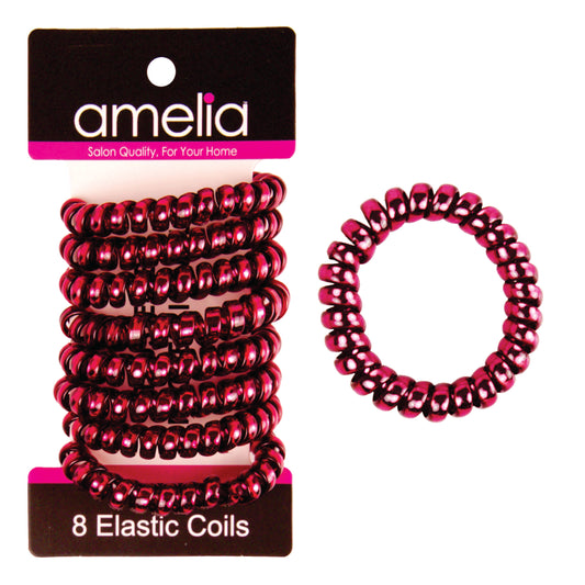 Amelia Beauty Products 8 Medium Smooth Elastic Hair Coils, 2.25in Diameter Spiral Hair Ties, Gentle on Hair, Strong Hold and Minimizes Dents and Creases, Maroon