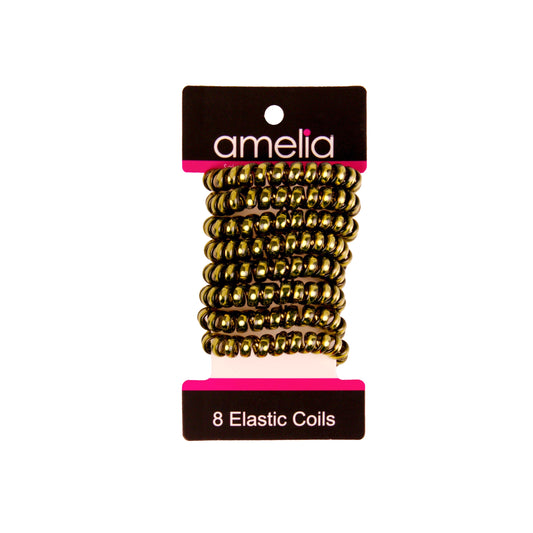 Amelia Beauty Products 8 Medium Smooth Elastic Hair Coils, 2.25in Diameter Spiral Hair Ties, Gentle on Hair, Strong Hold and Minimizes Dents and Creases, Olive