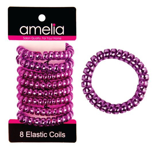 Amelia Beauty Products 8 Medium Smooth Elastic Hair Coils, 2.25in Diameter Spiral Hair Ties, Gentle on Hair, Strong Hold and Minimizes Dents and Creases, Purple