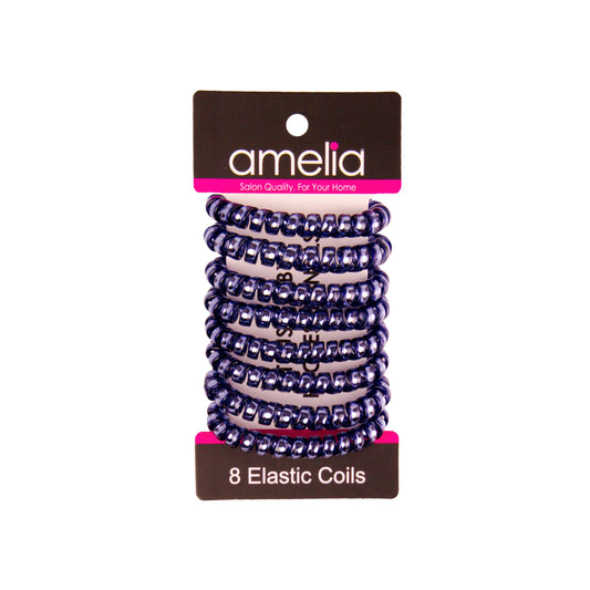 Amelia Beauty Products 8 Medium Smooth Elastic Hair Coils, 2.25in Diameter Spiral Hair Ties, Gentle on Hair, Strong Hold and Minimizes Dents and Creases, Sapphire Blue