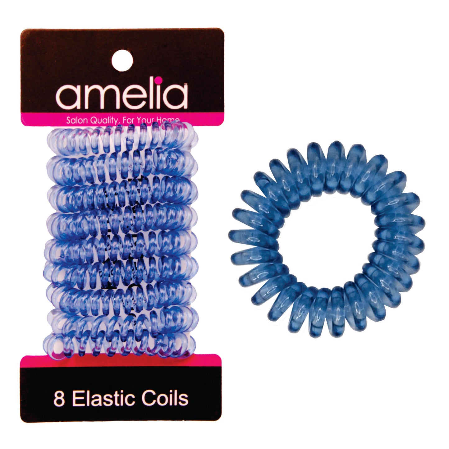Amelia Beauty Products 8 Small Elastic Hair Coils, 1.5in Diameter Thick Spiral Hair Ties, Gentle on Hair, Strong Hold and Minimizes Dents and Creases, Blue