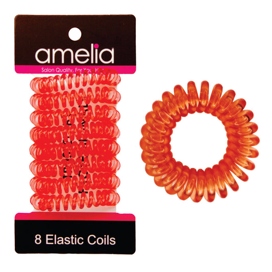 Amelia Beauty Products 8 Small Elastic Hair Coils, 1.5in Diameter Thick Spiral Hair Ties, Gentle on Hair, Strong Hold and Minimizes Dents and Creases, Red