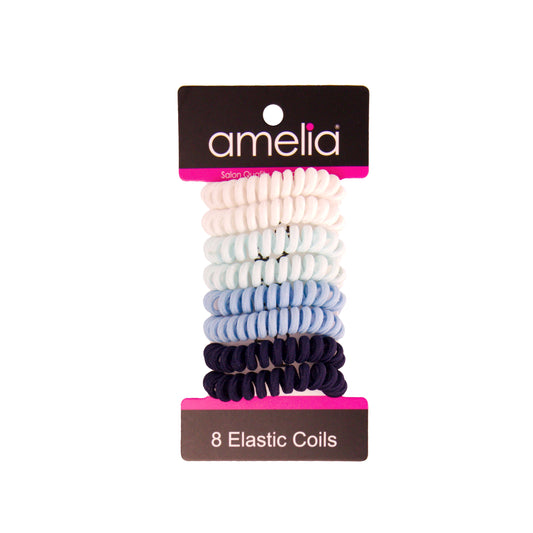 Amelia Beauty, 8 Small Fabric Wrapped Elastic Hair Coils, 1.75in Diameter Spiral Hair Ties, Gentle on Hair, Strong Hold and Minimizes Dents and Creases, Ocean Colors
