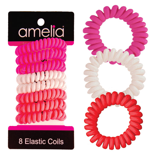 Amelia Beauty, 8 Small Fabric Wrapped Elastic Hair Coils, 1.75in Diameter Spiral Hair Ties, Gentle on Hair, Strong Hold and Minimizes Dents and Creases, Brights Mix