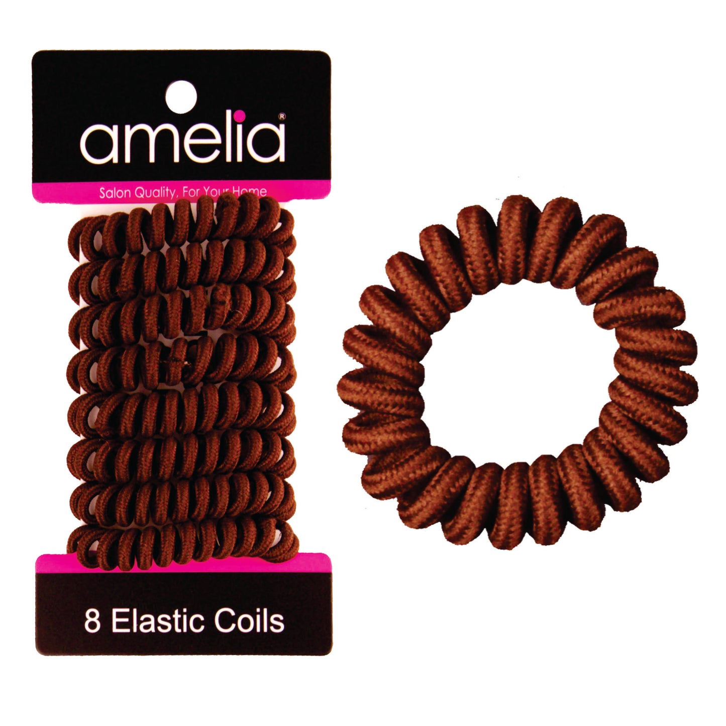 Amelia Beauty, 8 Small Fabric Wrapped Elastic Hair Coils, 1.75in Diameter Spiral Hair Ties, Gentle on Hair, Strong Hold and Minimizes Dents and Creases, Brown