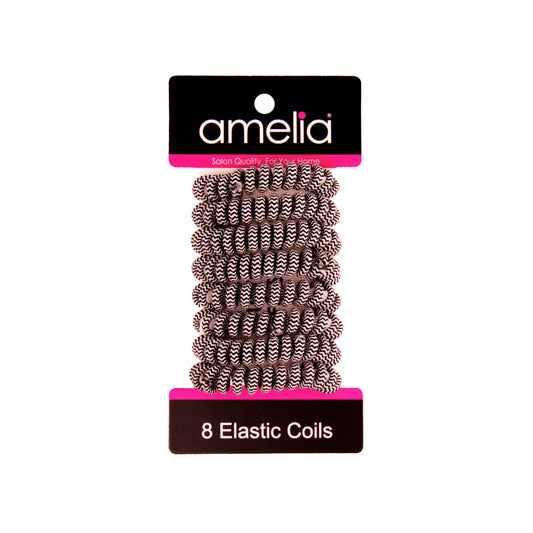 Amelia Beauty, 8 Small Fabric Wrapped Elastic Hair Coils, 1.75in Diameter Spiral Hair Ties, Gentle on Hair, Strong Hold and Minimizes Dents and Creases, White with Black Stripe