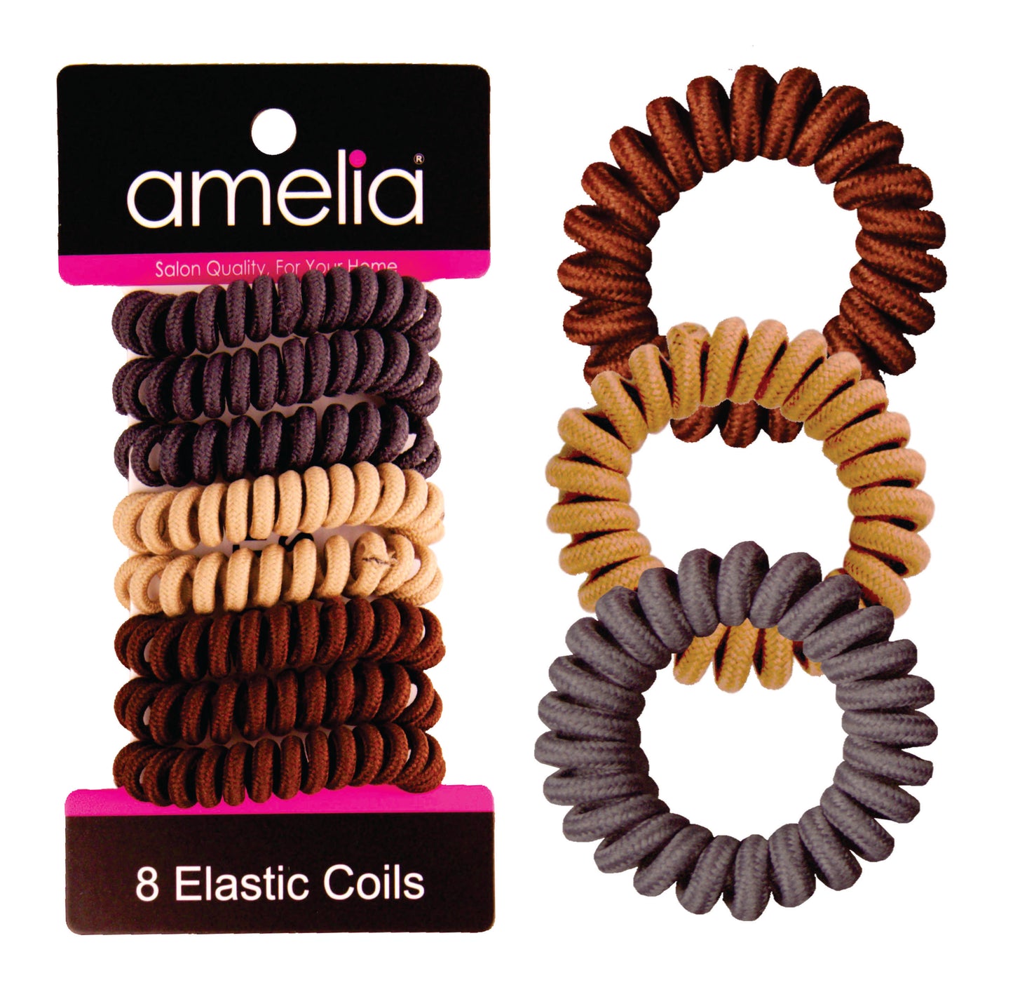 Amelia Beauty, 8 Small Fabric Wrapped Elastic Hair Coils, 1.75in Diameter Spiral Hair Ties, Gentle on Hair, Strong Hold and Minimizes Dents and Creases, Earth Tones