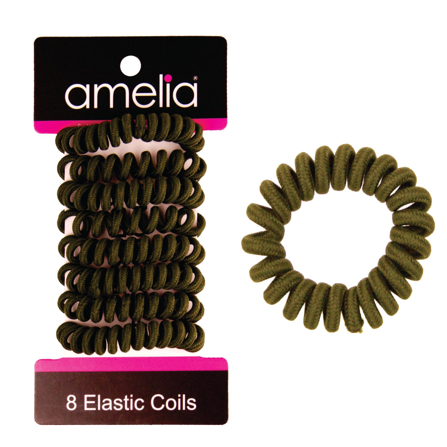 Amelia Beauty, 8 Small Fabric Wrapped Elastic Hair Coils, 1.75in Diameter Spiral Hair Ties, Gentle on Hair, Strong Hold and Minimizes Dents and Creases, Hunter Green