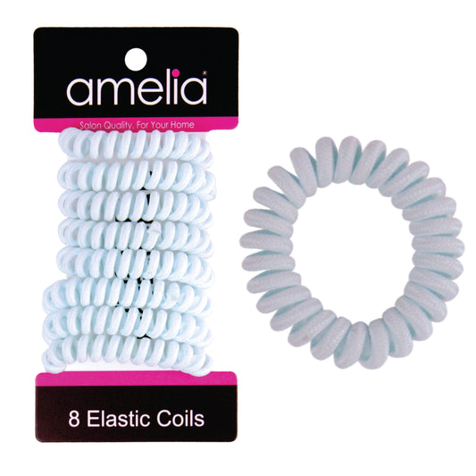 Amelia Beauty, 8 Small Fabric Wrapped Elastic Hair Coils, 1.75in Diameter Spiral Hair Ties, Gentle on Hair, Strong Hold and Minimizes Dents and Creases, Light Blue