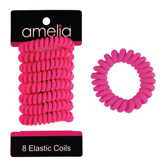 Amelia Beauty, 8 Small Fabric Wrapped Elastic Hair Coils, 1.75in Diameter Spiral Hair Ties, Gentle on Hair, Strong Hold and Minimizes Dents and Creases, Magenta