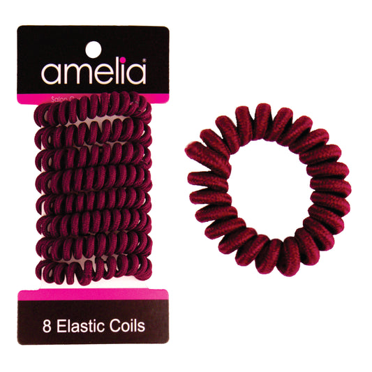 Amelia Beauty, 8 Small Fabric Wrapped Elastic Hair Coils, 1.75in Diameter Spiral Hair Ties, Gentle on Hair, Strong Hold and Minimizes Dents and Creases, Maroon
