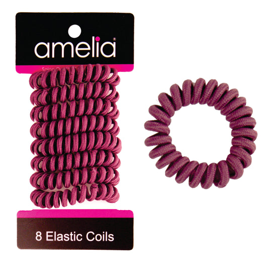 Amelia Beauty, 8 Small Fabric Wrapped Elastic Hair Coils, 1.75in Diameter Spiral Hair Ties, Gentle on Hair, Strong Hold and Minimizes Dents and Creases, Plum