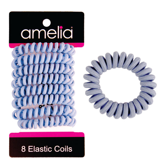 Amelia Beauty, 8 Small Fabric Wrapped Elastic Hair Coils, 1.75in Diameter Spiral Hair Ties, Gentle on Hair, Strong Hold and Minimizes Dents and Creases, Sky Blue