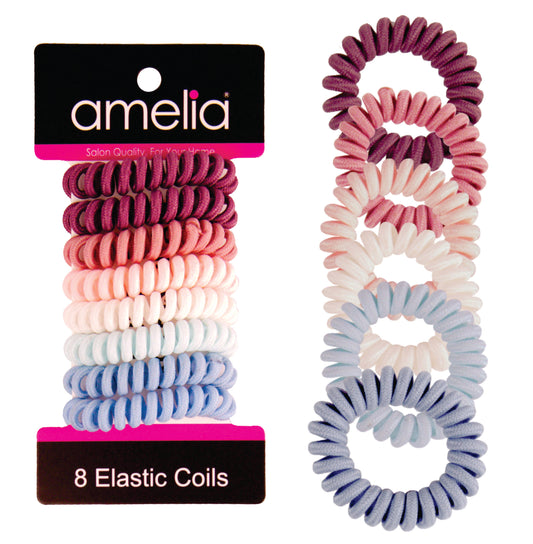 Amelia Beauty, 8 Small Fabric Wrapped Elastic Hair Coils, 1.75in Diameter Spiral Hair Ties, Gentle on Hair, Strong Hold and Minimizes Dents and Creases, Sunset Mix