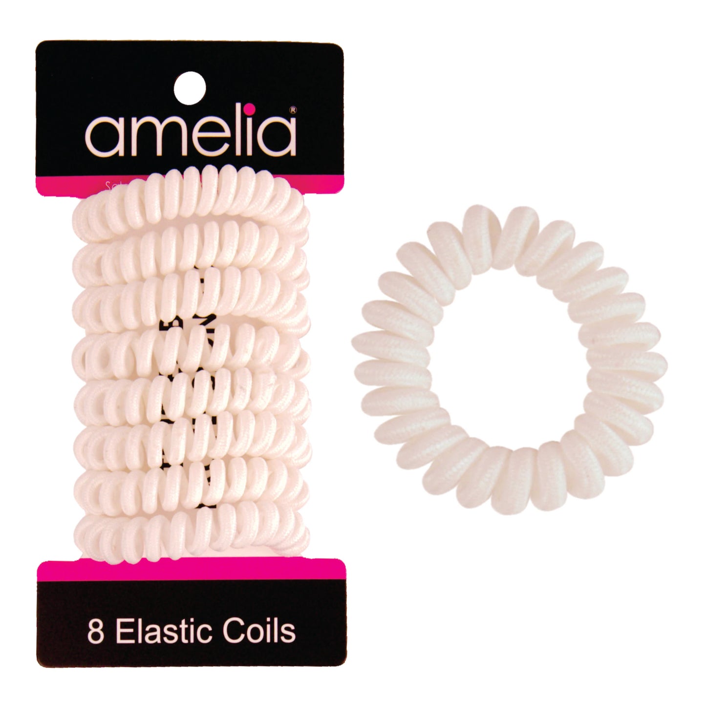 Amelia Beauty, 8 Small Fabric Wrapped Elastic Hair Coils, 1.75in Diameter Spiral Hair Ties, Gentle on Hair, Strong Hold and Minimizes Dents and Creases, White