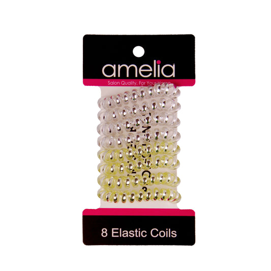 Amelia Beauty, 8 Small Shinny Elastic Hair Telephone Cord Coils, 1.5in Diameter Spiral Hair Ties, Strong Hold, Gentle on Hair, Silver and Gold Mix