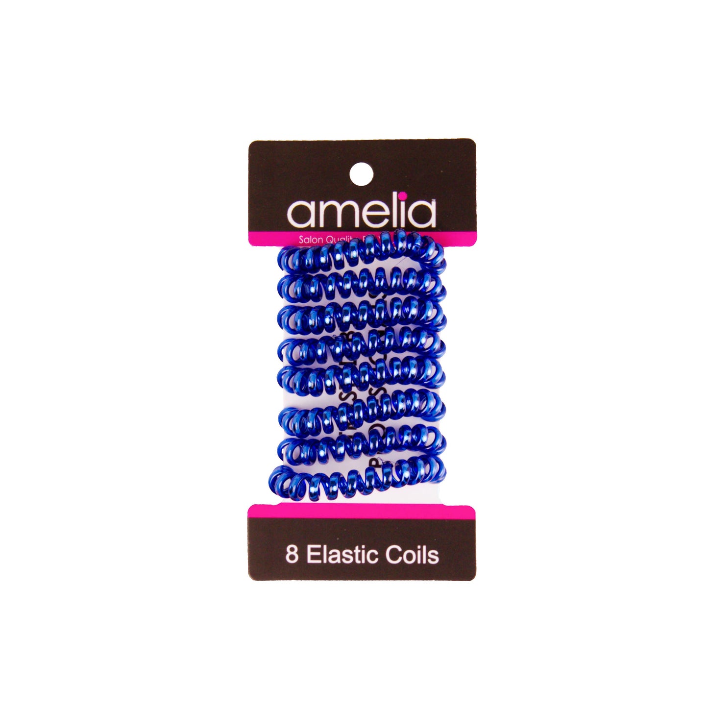 Amelia Beauty, 8 Small Shinny Elastic Hair Telephone Cord Coils, 1.5in Diameter Spiral Hair Ties, Strong Hold, Gentle on Hair, Blue