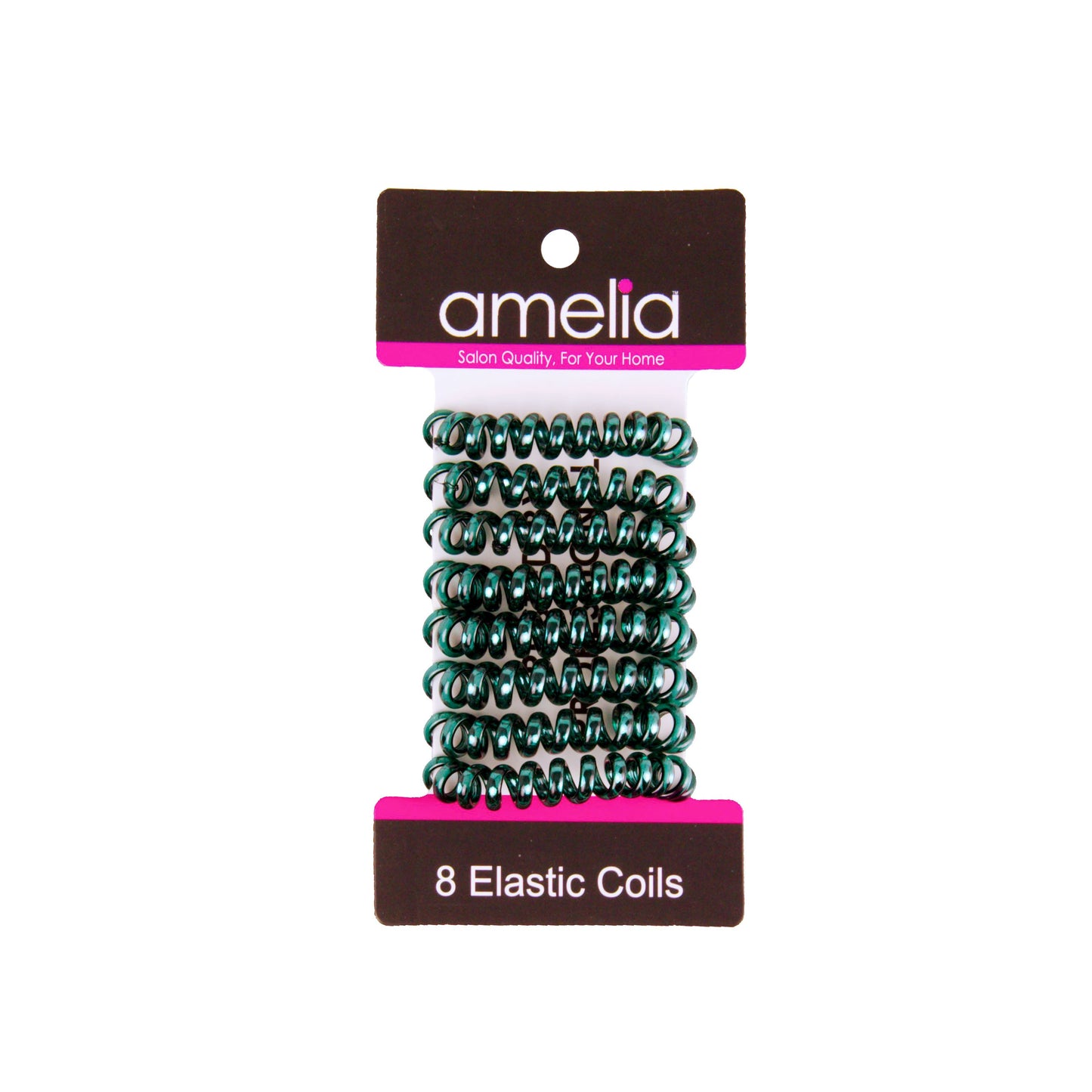 Amelia Beauty, 8 Small Shinny Elastic Hair Telephone Cord Coils, 1.5in Diameter Spiral Hair Ties, Strong Hold, Gentle on Hair, Green