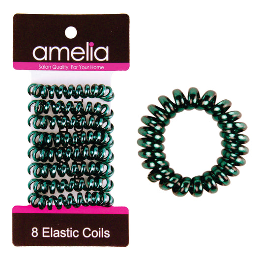 Amelia Beauty, 8 Small Shinny Elastic Hair Telephone Cord Coils, 1.5in Diameter Spiral Hair Ties, Strong Hold, Gentle on Hair, Green